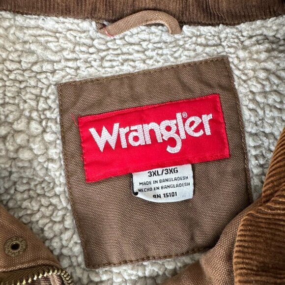 Wrangler Men's 3XL Sherpa Lined Canvas Jacket Barn Coat Brown Chore Utility - Picture 6 of 10